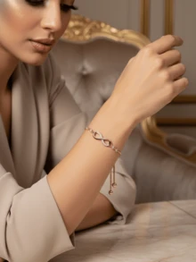 1件 百搭、简约、时尚、几何造型、无限水晶可调节8字形手链 女士款（金色） - 金色 - 查看 9