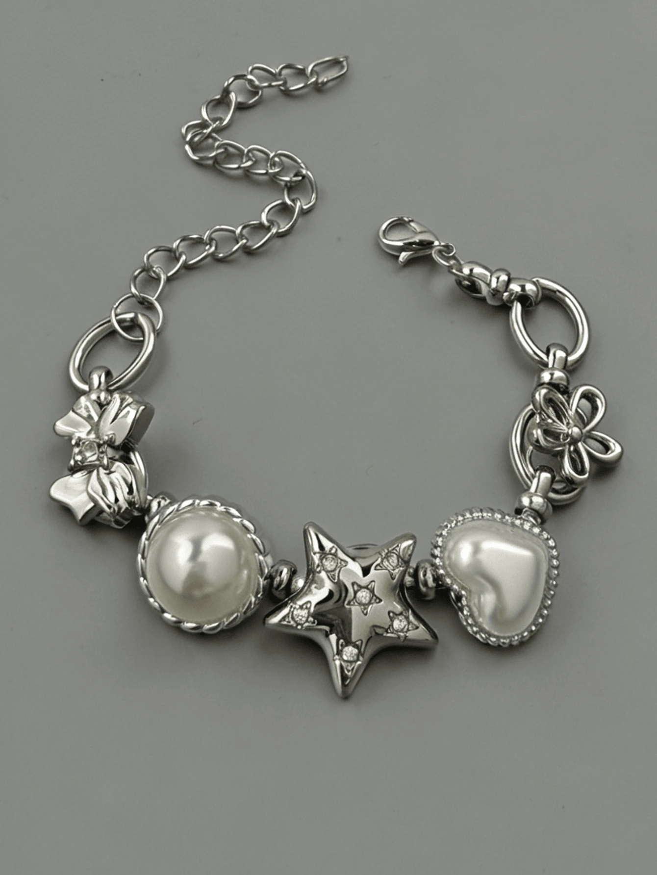 1pc Fashionable Retro Personalized Y2K Hip-Hop Star Heart Star Bow Tie Chain Bracelet, Versatile For Women To Wear In Summer, Festivals, Parties, Beach, Prom - Multicolor - View 1