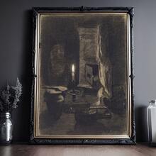 Set Of 6 Unframed Dark Academia Gallery Canvas Posters, Moody Gothic Wall Art, Vintage Spooky Decor, Black Room Decor, Artwork Wall Painting For Gift, Wall Picture For Living Room, Bedroom, Dining Room, Corridor, Home And Dormitory Decoration - Black and yellow - View 7