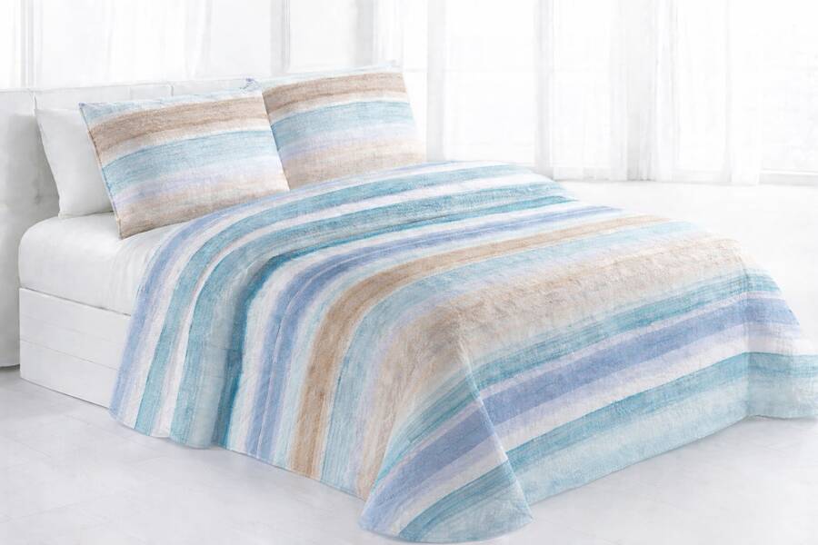 Kynley Bộ chăn ga gối in họa tiết Bouti cho mùa hè và các mùa chuyển tiếp, chất liệu 100% polyester, phù hợp với giường 90/105/135 cm, mềm mại, màu trắng, kèm vỏ gối 45x70cm. ✅ Giao hàng trong vòng 48-72 giờ - Lineas Azules - Xem 1