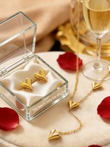 VceTd 一套女士不锈钢首饰套装，采用闪亮心形设计，适合日常佩戴、婚礼、订婚、下午茶场合，或作为情人节礼物送给您的爱人。 - 金黃色 - 查看 5