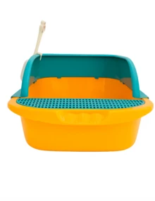 MATCHI Arenero para Gatos con Borde Elevado, Rejilla Antiderrames y Pala – 52*36*21.5 cm - Amarillo - Ver 2