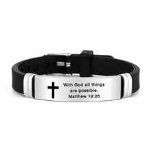1pc Adjustable Christian Bible Verse Bracelet For Men, Stainless Steel & Silicone Strap With Cross And Scripture, Inspirational Religious Jewelry Gift For Husband, Father, Boyfriend, Son - Silver - View 3