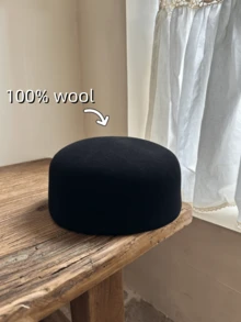 100% Wool Vintage English Style Wool Beret, Flat Top Round Cap, Fashionable French Black European Beret - Black - View 5