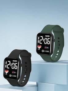 2只/1只 儿童青少年学生爱心设计休闲TPU LED数字显示运动手表，适合日常生活，是情侣、生日、派对、节日、万圣节、圣诞节、情人节、母亲节的理想礼物。