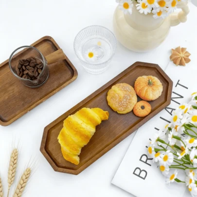 1pc High-Quality Multifunctional Wooden Tray, Oval, Square, Octagonal Wooden Tray, Suitable For Use In Homes, Kitchens, And Restaurants - Perfect For Holding Bread, Desserts, And Other Foods