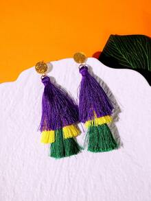 1 Pair Girl's New St. Patrick's Day Celebration Earrings, Tassel Hollow Rhombus Feather Mask Crown Tassel Hat Earrings, Simple Personalized Earrings - Multicolor - View 6