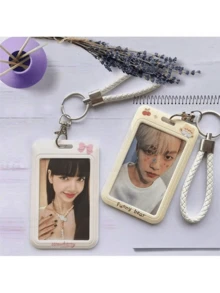 2个装韩流卡通动物PC卡套钥匙扣，韩流ID证件套带钥匙圈，学生公交卡夹，照片套（白色和黄色），返校用品 - 彩色 - 查看 6