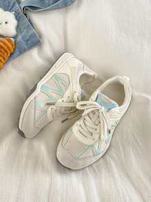 Women's Breathable Mesh Casual Lace-Up Ballet Flats, Versatile Sneakers - Rice Green - View 2