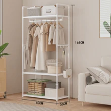 1pc Multifunctional Clothes Rail Garment Hanging Stand Shoe Rack Home Storage Shelf White/Black, With Wheels/Without Wheels - White - View 3