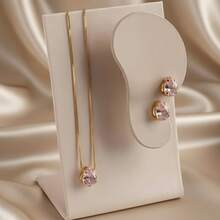 MANAUS DROP NECKLACE AND EARRING SET - GOLD FINISH - Màu Hồng baby - Xem 2