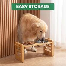 Adjustable Bamboo & Wood Pet Bowl Stand For Small/Medium Dogs & Cats, Raised Feeder Holder For Dog/Cat Food & Water Bowls