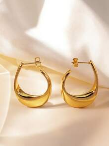 1 对简约不锈钢不对称扭曲 C 形环状耳环，适合女性日常时尚穿着或派对场合，可作为节日礼物 - 金黃色 - 查看 7