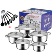 Set Of 12 Stainless Steel Saucepans Cookware Cooking Pots Set+Spatula Accessory - Silver - View 2