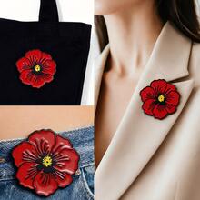 1枚红色雏菊玻璃胸针 - 鲜艳的红色，卡通设计，采用耐用的锌合金/树脂制成。非常适合装饰背包、公文包、服装配饰，也是一份时尚的礼物，雏菊胸针，可用作节日礼物、情人节礼物等。 - 彩色 - 查看 3