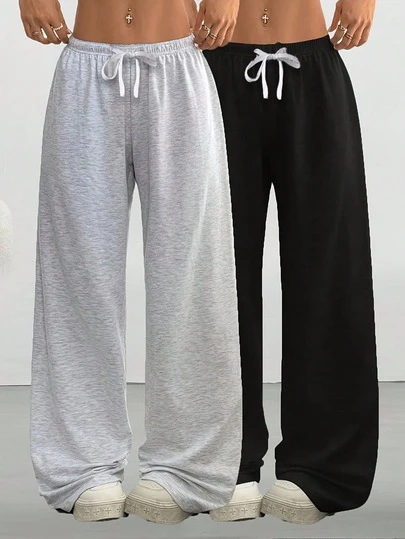 1pc Women's Casual Sports Pants, Loose Straight Leg Silhouette With Drape Effect, Suitable For Loungewear And Outdoor Activities, Can Be Gifted To Couples, Made Of 100% Polyester, With Drawstring Waistband For Adjustability, Available In Multiple Colors