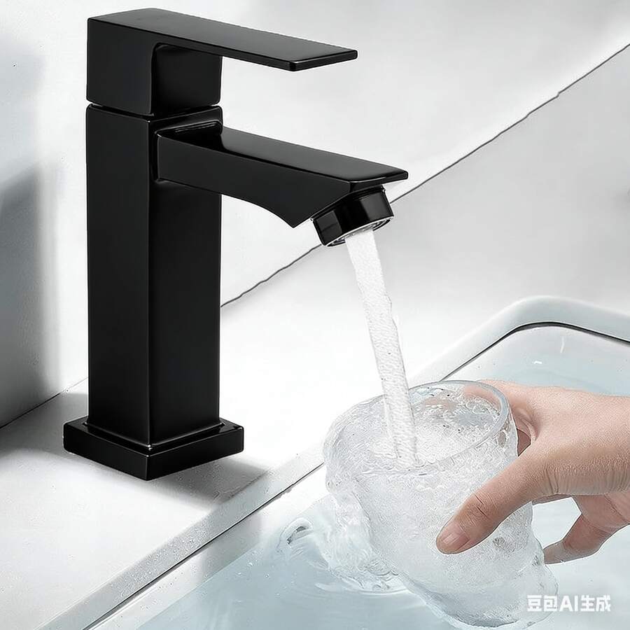 Luxury Silver Metal Modern 1/2" Square Stainless Steel Bathroom Faucet - 金色 - 查看 1
