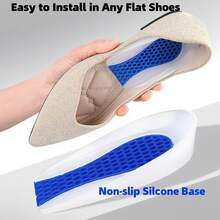 QKC 1 paire de coussinets de talon en silicone, doux et confortables, absorbant les chocs et soulageant la pression, semelles de gel antidérapantes et auto-adhésives, convenant aux chaussures plates et talons hauts pour hommes et femmes - Bleu azur - Voir 3