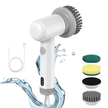 DONASIRA Nova escova de limpeza elétrica silenciosa e potente, ideal para cozinha e banheiro. Escova multifuncional sem fio, recarregável, com 2 velocidades ajustáveis, à prova d'água IPX7, com cabeças de escova intercambiáveis para diferentes tipos de sujeira, alça integrada para facilitar o armazenamento, bateria de lítio de longa duração, portátil e leve. Perfeita para lavar louça, carros, sapatos e pisos. Ideal para limpeza doméstica. Novidade para o inverno. - Branco - Ver 3
