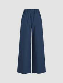 Multi-Color Drape Wide Leg Pants: Lightweight Woven Fabric + Elastic Drawstring Waist, Versatile For Commuting / Shopping / Casual Wear, Suitable For Dates, Students And Daily Outings. All-Match Versatile Style. - Navy Blue - View 4