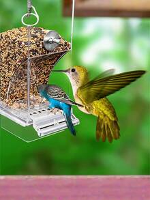 Transparent Bird Feeder Automatic Feeder Automatic Bird Seed Suspension Food Box - one-size - View 2