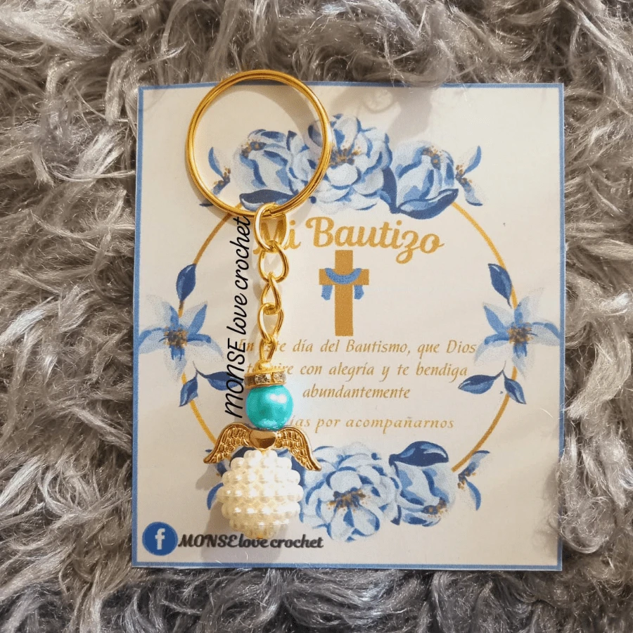 10PZS LLAVEROS PARA BAUTIZO ANGELITOS (SOUVENIRS) - Azul - Ver 1