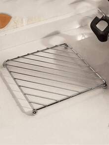 1pc Square Heat-Resistant Kitchen Table Mat, Coaster, Thickened Stainless Steel Pot Holder, Thermal Insulation Pad Rack, Multi-Purpose Steaming Rack For Home Kitchen, Anti-Scald Dish Rack, Multi-Purpose Drain Rack - Silver - View 7