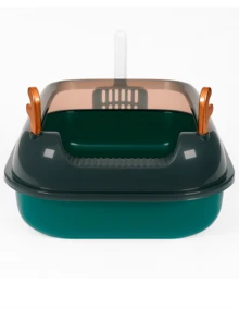 MATCHI Cat Litter Box With Transparent Lid | Splash Guard + Scoop | Litter Control And Easy Cleaning - Green - View 1