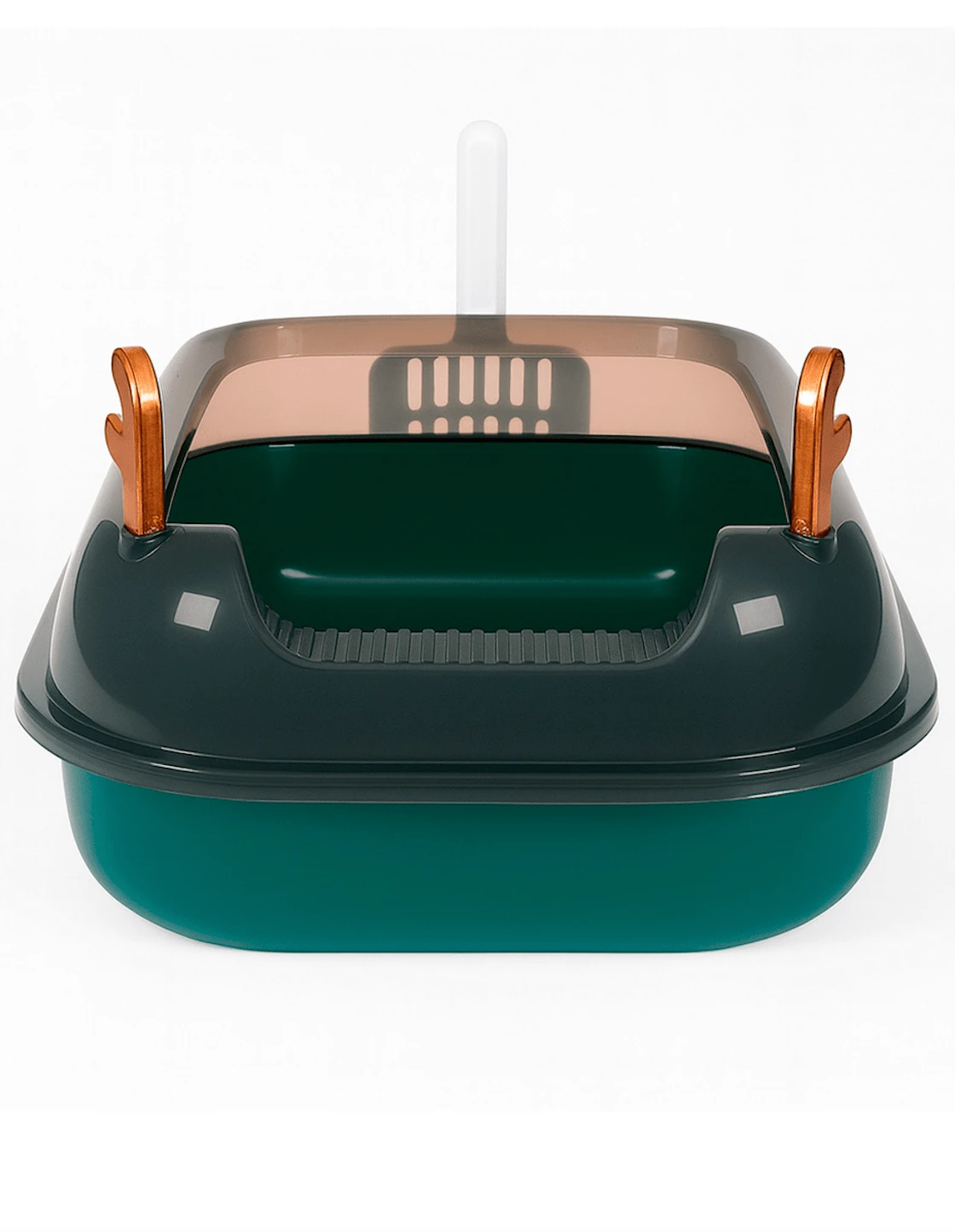 MATCHI Cat Litter Box With Transparent Lid | Splash Guard + Scoop | Litter Control And Easy Cleaning - Green - View 1