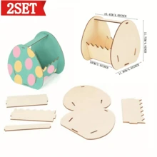 2个装复活节木制鸡蛋篮架，DIY彩绘木盒鸡蛋架，复活节礼物，派对装饰 - 杏色 - 查看 8