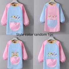 1 件简约时尚绘画罩衫，可爱彩色画衣围裙，适用于工作室、餐厅、艺术绘画，可翻转（领子颜色随机混合）