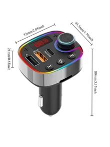 1个带显示屏的车载蓝牙播放器，无线蓝牙接收器，FM发射器，Type-C双USB QC3.0和PD30W车载充电器，彩色氛围灯免提车载配件 - 多色 - 查看 11