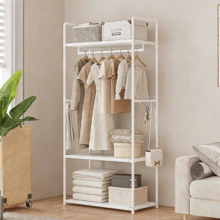 1pc Multifunctional Clothes Rail Garment Hanging Stand Shoe Rack Home Storage Shelf White/Black, With Wheels/Without Wheels - White - View 5