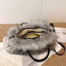 Plush Women's Handbag Made Of Faux Fur, Fashionable. Versatile Shoulder Bag/Crossbody Bag For Women, Large, Multifunctional, Cute Plush Bag. - Orange - View 2