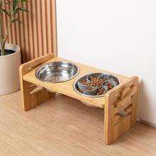 Adjustable Wooden Pet Feeder Stand For Small/Medium Dogs & Cats, Neck-Friendly Raised Food & Water Bowls