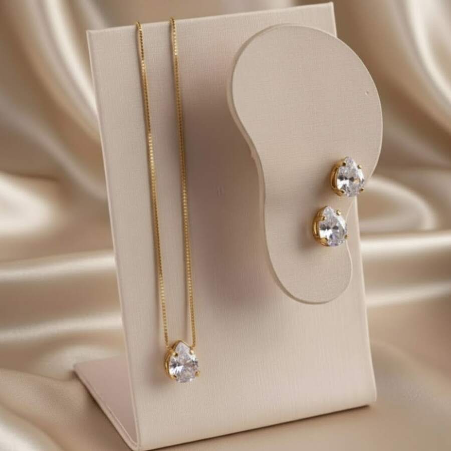 MANAUS DROP NECKLACE AND EARRING SET - GOLD FINISH - 水晶 - 查看 1