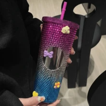 1个/710毫升大容量榴莲主题双层保温塑料杯，带吸管，夜光彩虹渐变旅行杯 - 适合居家、办公、聚会、旅行、车载、情人节和节日礼物 - 彩色 - 查看 18