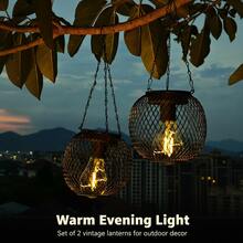2pcs Solar Hanging Lights, Upgraded Metal Design Suitable For Outdoor Garden, Yard, Path, Tent, Camping, Mall, Restaurant, Cafe Decor, Auto On/Off, Commercial Lighting IP65, Outdoor Solar Lamps - Grid Pendant Light - View 4