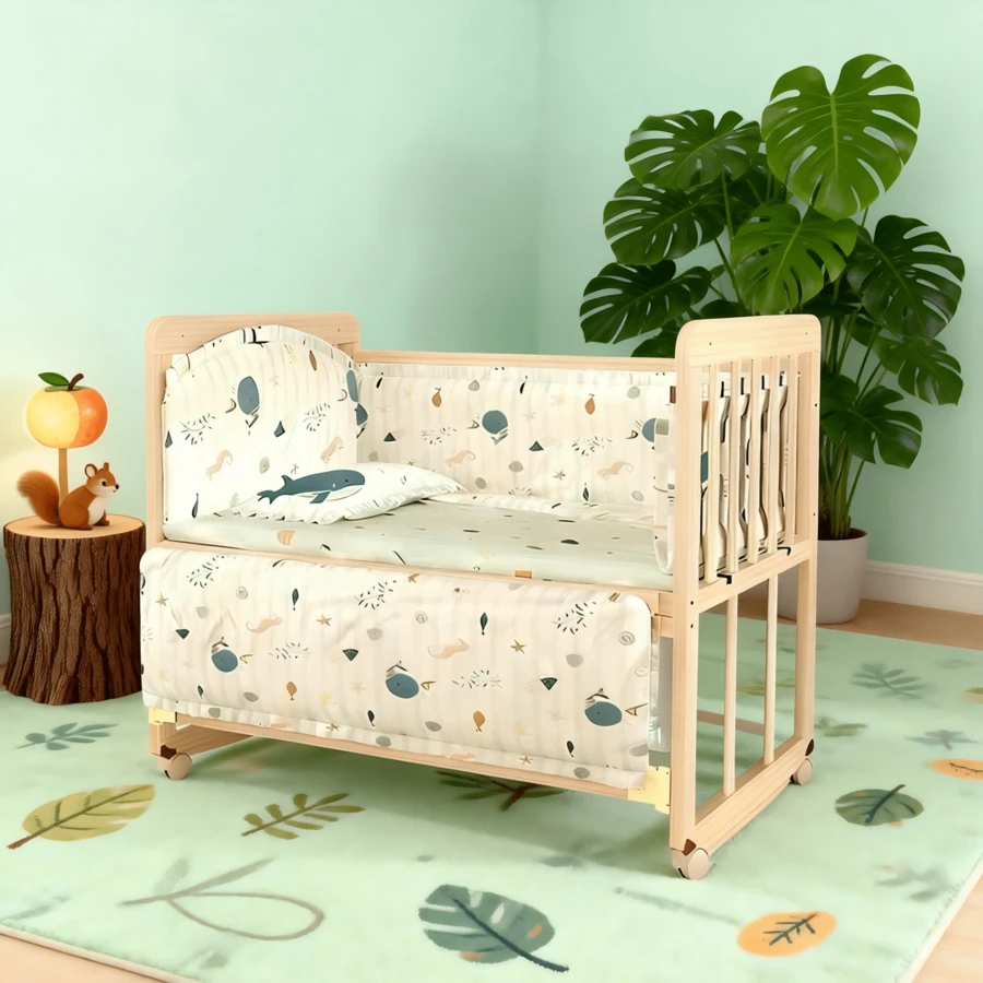 Cuna Colecho Bebé Madera Mecedora Con Ruedas Y Mosquitero - Azul - Ver 1