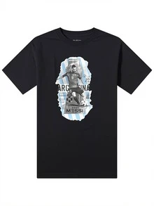 2025 Summer New Messis Barcelona Argentina Men's Commemorative Edition Pure Cotton Short-Sleeved T-Shirt_1 - 黑色 - 查看 1