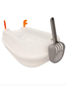 MATCHI Arenero para Gatos con Tapa Transparente | Antisalpicaduras + Pala | Control de Arena y Fácil Limpieza - Blanco - Ver 1