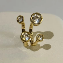 VKHK 1pc Glamorous Asymmetrical Zirconia Decor Adjustable Open Ring, Suitable For Women's Daily And Wedding Wear, Gift - Diamond Ring - View 2
