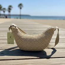 Half-Moon Straw Bag Chic Casual Summer Laytonvivian 2519 Simple Minimalist Summer Side Pouch - Màu be - Xem 1