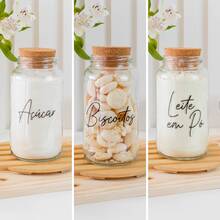 Coffee Corner Kit - 3 Glass Jars With Cork Lids + Stickers - Storage - Kitchen - 3 frascos: azúcar, leche en polvo y galletas - Ver 2