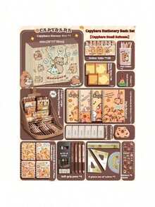 Bộ quà tặng văn phòng phẩm chủ đề chuột lang nước (Capybara), bao gồm nhiều vật phẩm thiết kế hình chuột lang nước như bút, hộp bút chì, sổ tay, sticker, tẩy, giấy ghi chú, mặt dây chuyền, v.v. Thích hợp làm quà tặng tốt nghiệp, quà sinh nhật, quà tựu trường, quà Valentine (kiểu dáng và màu sắc văn phòng phẩm có thể khác nhau). - Nhiều màu - Xem 8