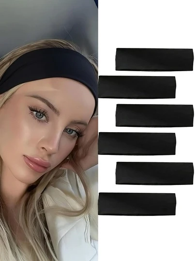 1/6 Piezas Diademas para Mujeres Estilo Bohemio Sin Deslizamiento Bandas para el Cabello para Yoga, Correr, Entrenamiento y Lavarse la Cara - Diademas Elásticas Suaves que Absorben la Humedad de unicolor Casual para Todas las Estaciones Accesorios para el Cabello para Mujeres y Niñas (Negro)