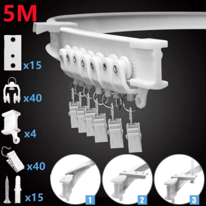 Tapsin 5M Bendable Flexible Curtain Track Rod Rail Ceiling Window Caravan Straight Bay