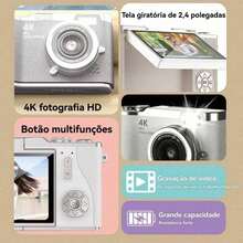Câmera Digital Com Zoom 4K CCD 8X Para Estudante Fotográfica Compacta De 48MP 180 ° Selfile Tela Flip RENEAR - Rosa chiclete - Visão 6