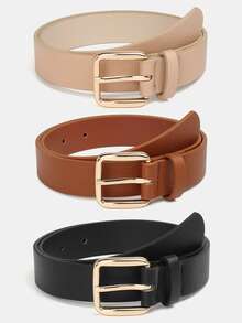 1pc Solid Color Casual PU (Polyurethane) Decorative Belt For Women, Suitable For Daily Use With Square Buckle - A - View 1
