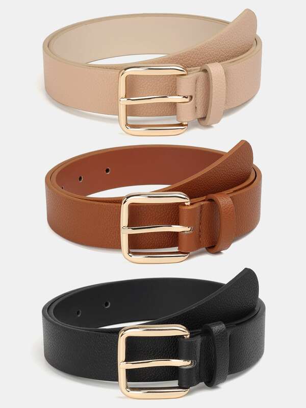1pc Solid Color Casual PU (Polyurethane) Decorative Belt For Women, Suitable For Daily Use With Square Buckle